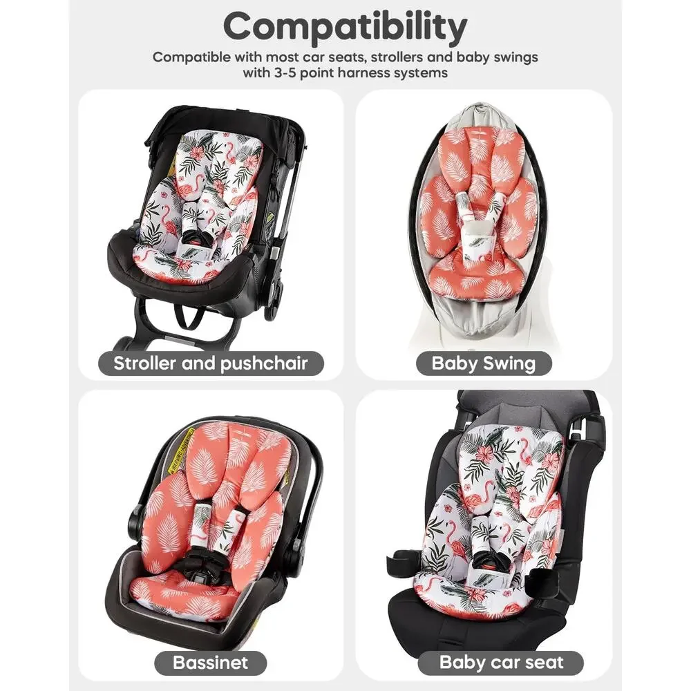 Mamatepe Flamingo Car Seat Insert for Newborn, Reversible Baby Head Body Support